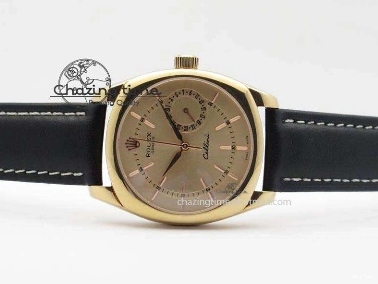 MiroTime 0209 Cozy Cellini Date RG Rose Gold Dial Stick Markers On Black Leather Strap A 3873
